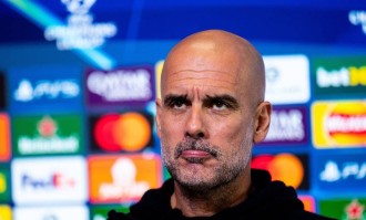 英超球队曼城主教练瓜迪奥拉出席欧冠赛前发布会