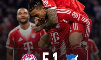 德甲-凯恩点球双响迪亚斯戴帽 拜仁5-1十人霍芬海姆